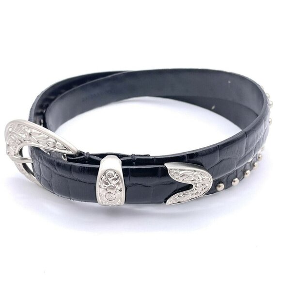 Women's Belt Leather Snakeskin texture Studded Silver Buckle Izod Large 33-41" - Picture 1 of 4